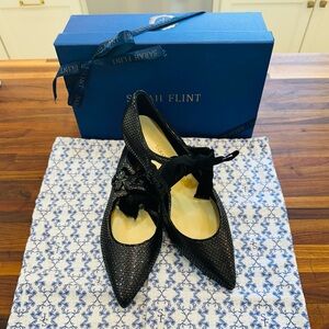 NWT - Sarah Flint Lowery Flat - Black Shimmer Leather - 39.5